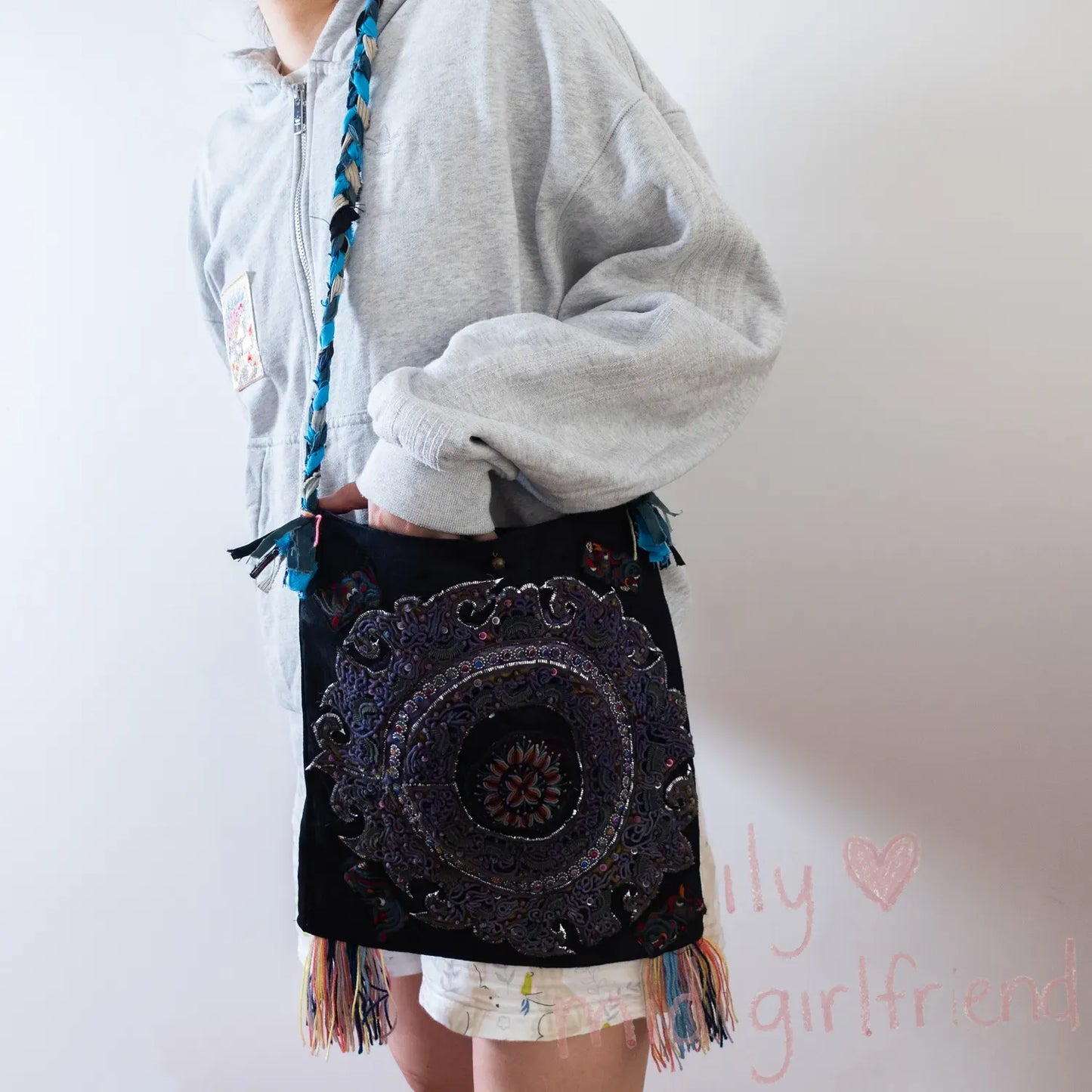 chinese traditional hand-stitched miao embroidery fabric crossbody bag ethnic boho style