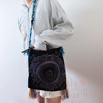chinese traditional hand-stitched miao embroidery fabric crossbody bag ethnic boho style