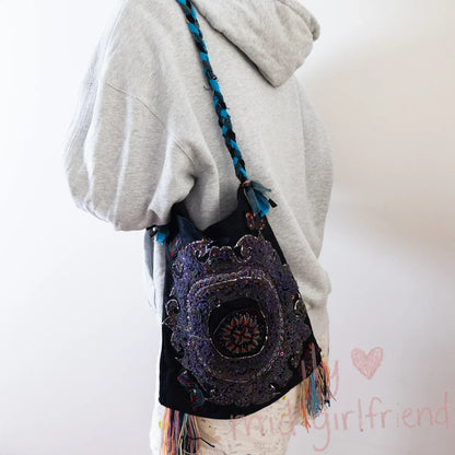 chinese traditional hand-stitched miao embroidery fabric crossbody bag ethnic boho style