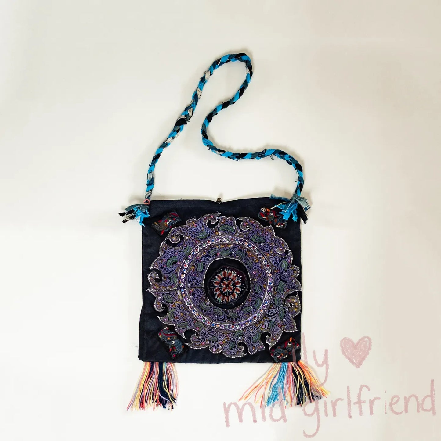 chinese traditional hand-stitched miao embroidery fabric crossbody bag ethnic boho style