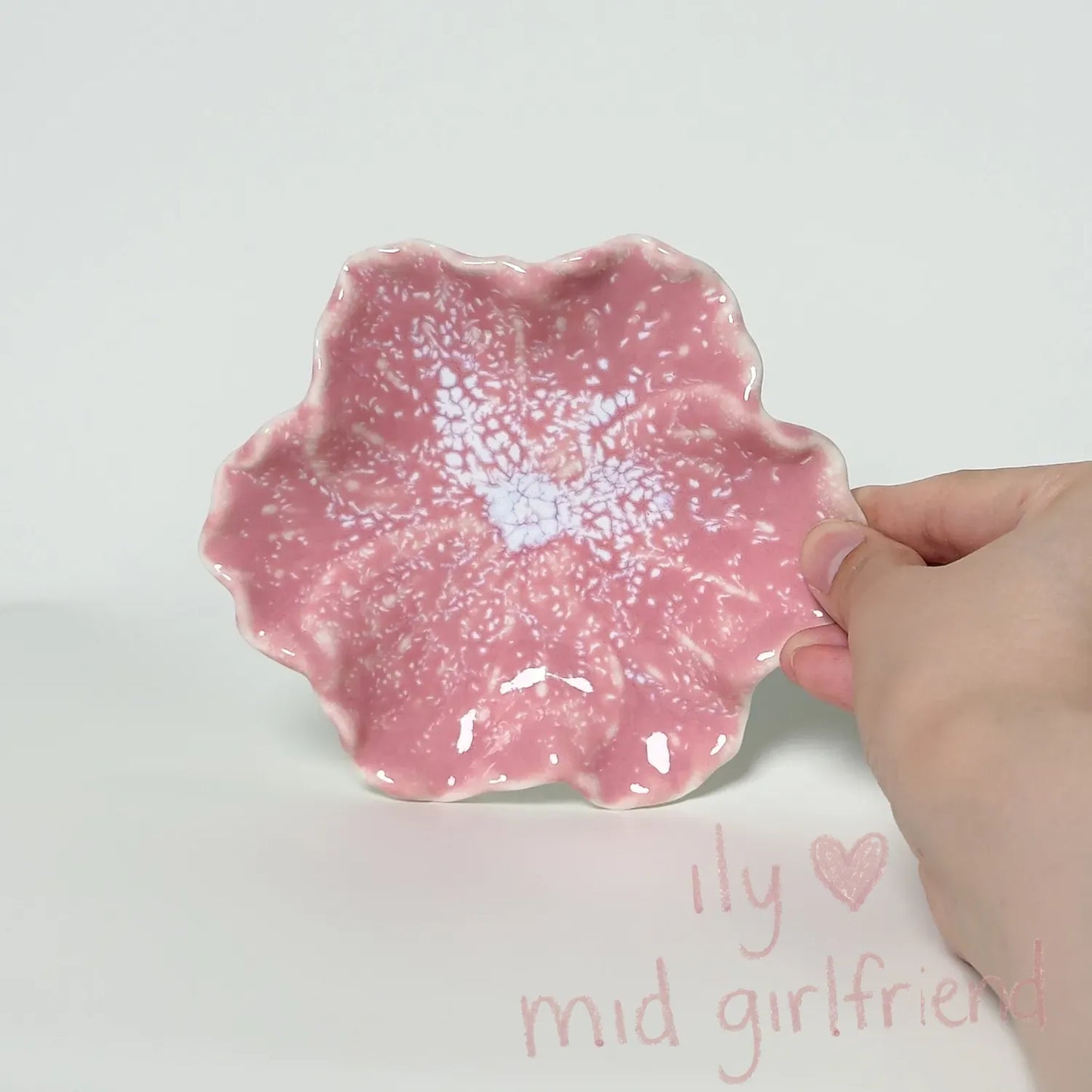 pink flower petal ceramic tray jewelry storage key tray